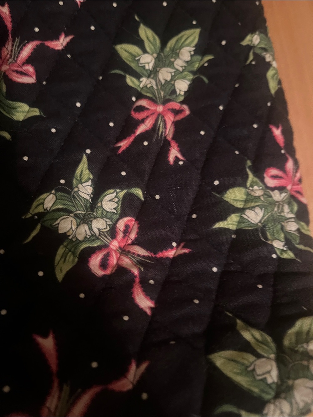Vera Bradley Black Quilted Floral Tote with Pink Bows (Cancer Awareness) - Picture 2 of 4